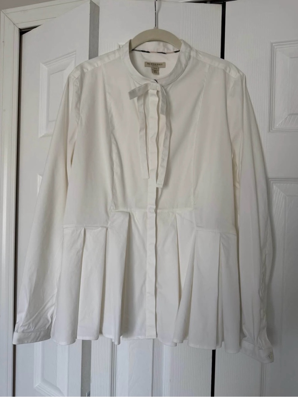 Burberry Cream Peplum Tie-Neck Blazer Jacket